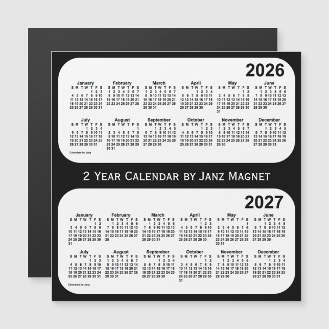 2026-2027 Black and White 2 Year Calendar by Janz (Front/Back)