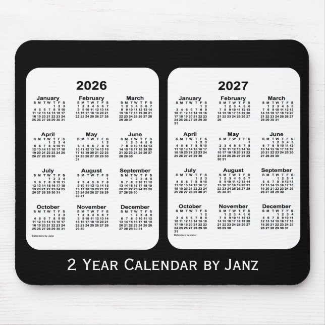 2026-2027 Black and White 2 Year Calendar by Janz Mouse Pad (Front)