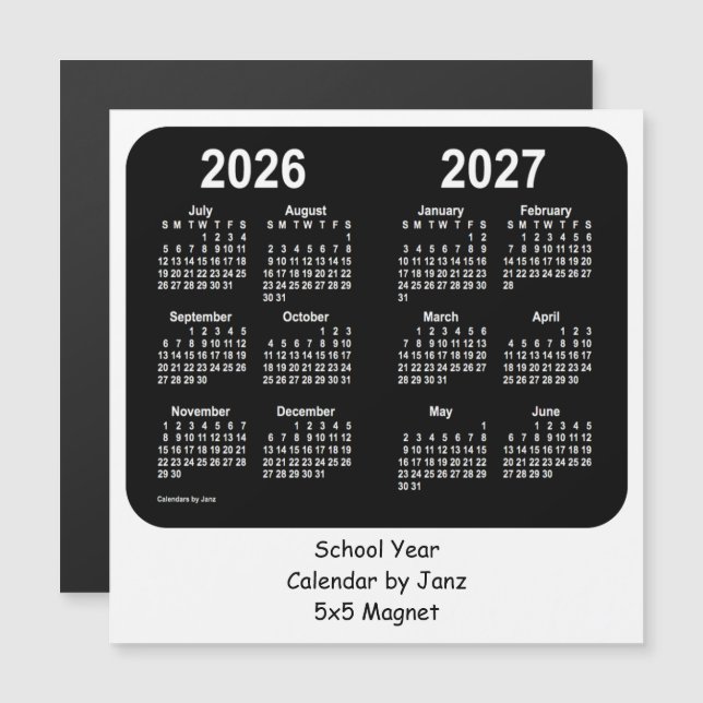 2026-2027 Black and White School Calendar by Janz (Front/Back)