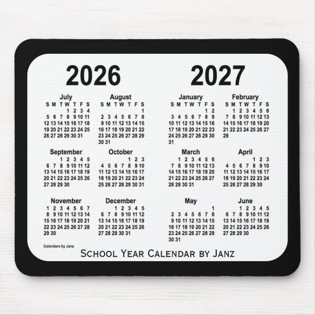 2026-2027 Black and White  School Calendar by Janz Mouse Pad (Front)