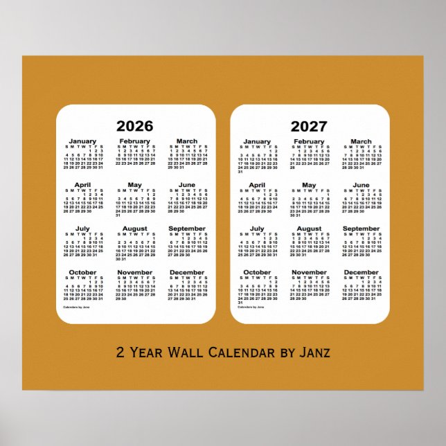 2026-2027 Gold 2 Year Wall Calendar by Janz Poster (Front)