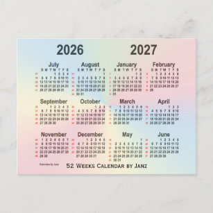 2026-2027 Rainbow 52 Weeks Calendar by Janz Postcard