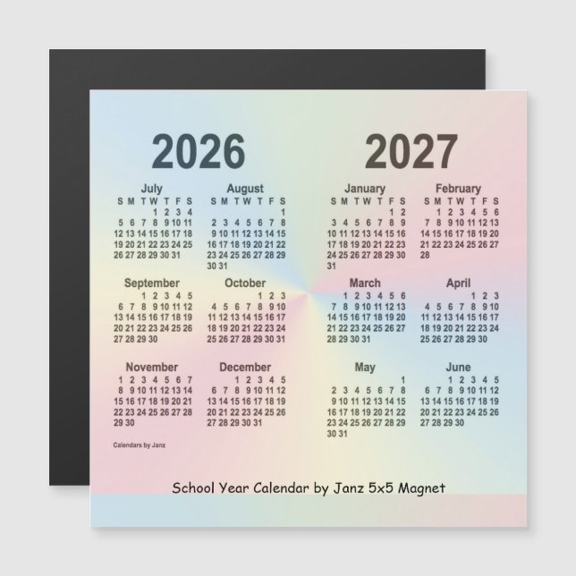 2026-2027 Rainbow School Year Calendar by Janz (Front/Back)