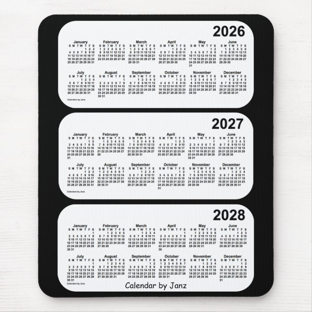 2026-2028 Black and White 3 Year Calendar by Janz Mouse Pad (Front)