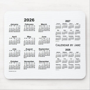 2026-2028 White 3 Year Calendar by Janz Mouse Pad