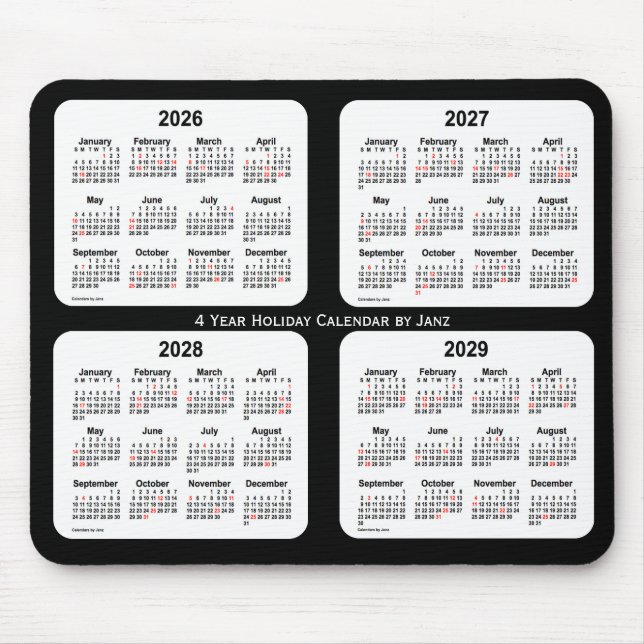 2026-2029 Black and White Holiday Calendar by Janz Mouse Pad (Front)