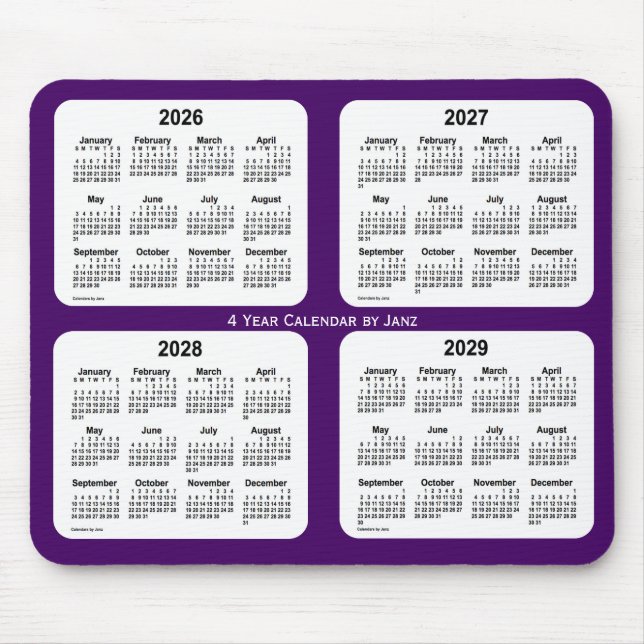 2026-2029 Purple 4 Year Calendar by Janz Mouse Pad (Front)