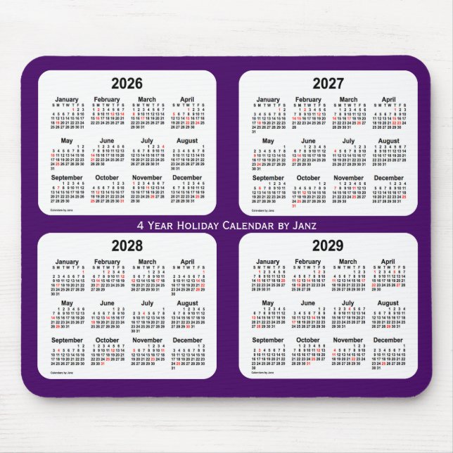 2026-2029 Purple Holiday Calendar by Janz Mouse Pad (Front)