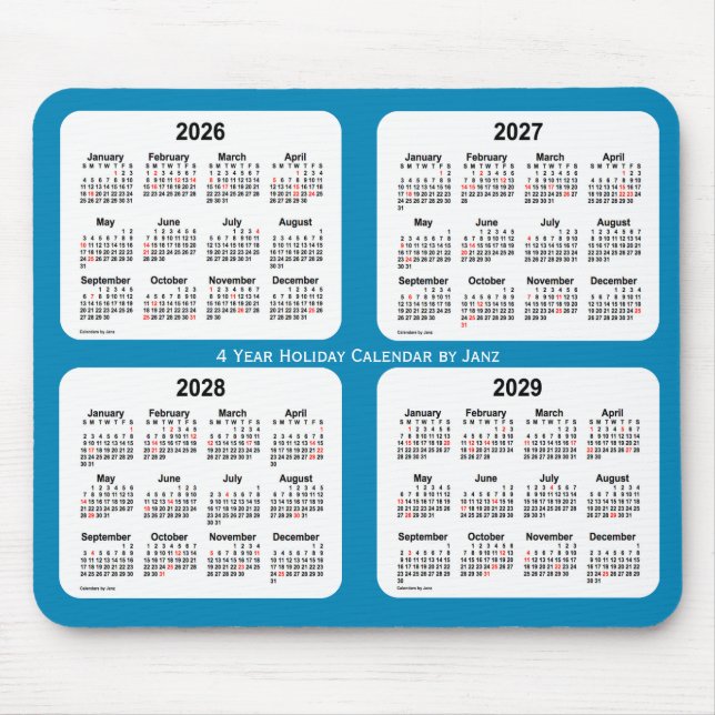 2026-2029 Steel Blue Holiday Calendar by Janz Mouse Pad (Front)