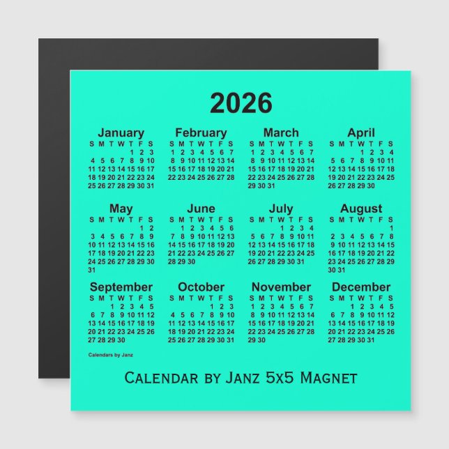 2026 Aquamarine Calendar by Janz 5x5 Magnet (Front/Back)