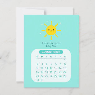 2026 August Monthly Kawaii Motivational Calendar Postcard