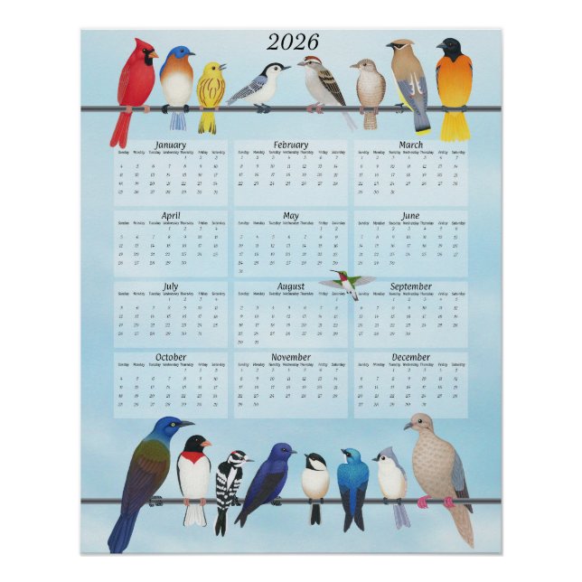 2026 backyard birds calendar poster (Front)