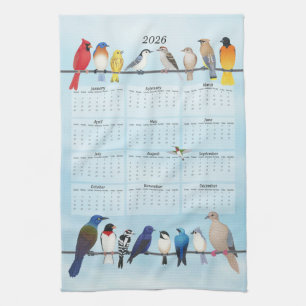 2026 backyard birds calendar tea towel