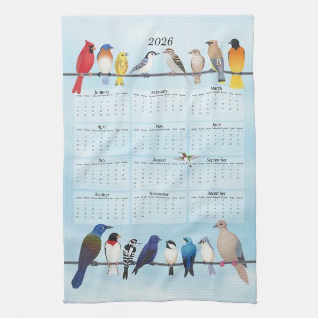 2026 backyard birds calendar tea towel (Vertical)