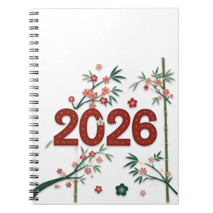 2026 Bamboo Numbers with Cherry Blossoms Notebook