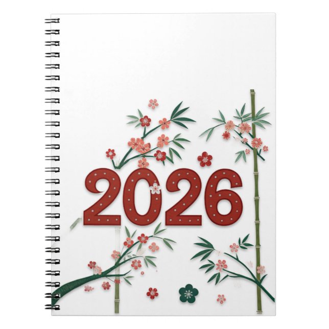 2026 Bamboo Numbers with Cherry Blossoms  Notebook (Front)