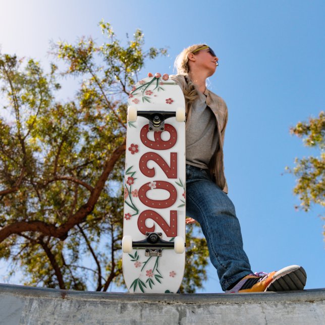 2026 Bamboo Numbers with Cherry Blossoms  Skateboard (Outdoor 1)