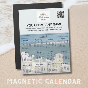 2026 Beach Magnet Calendar Business Logo QR Code