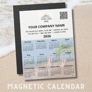 2026 Beach Magnet Calendar Business Logo QR Code