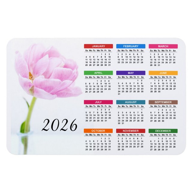 2026 Beautiful Pink Peony | Floral Calendar Magnet (Horizontal)