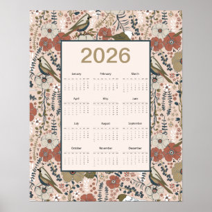 2026 Birds Flowers Calendar Poster