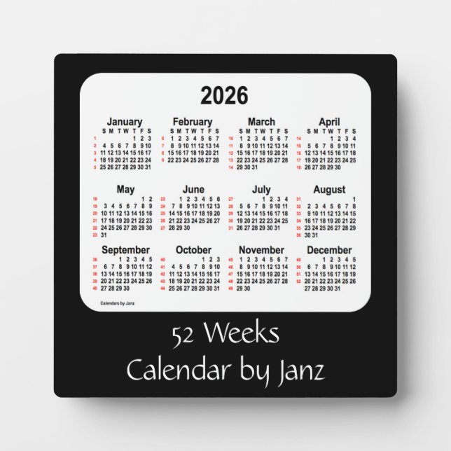 2026 Black 52 Weeks Calendar by Janz Plaque (Front)