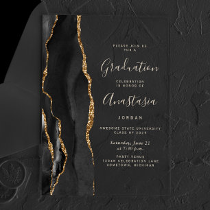 2026 Black Gold Agate Gold Text Graduation Acrylic Invitations