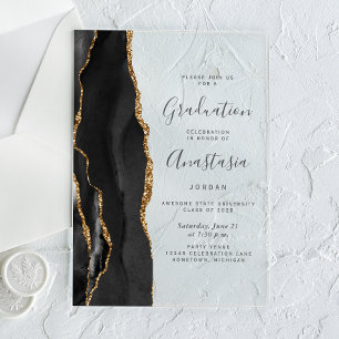 2026 Black Gold Agate Grey Text Graduation Acrylic Invitations