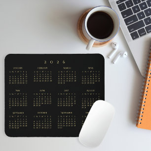 2026 Black Gold Full Year Calendar Home Office Mouse Pad