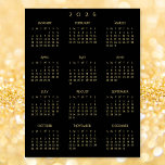 2026 Black Gold Full Year Home Office Calendar Poster<br><div class="desc">Custom,  beautiful elegant faux gold script typography on black,  2026 full year,  home room office decor,  vertical yearly wall calendar poster. Makes a great custom gift for friends,  family,  peers,  co-workers,  for holidays,  christmas,  new years.</div>