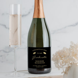 2026 Black Gold Script Cap Graduation Sparkling Wine Label