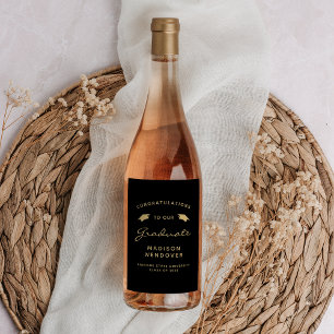 2026 Black Gold Script Cap Graduation Wine Label