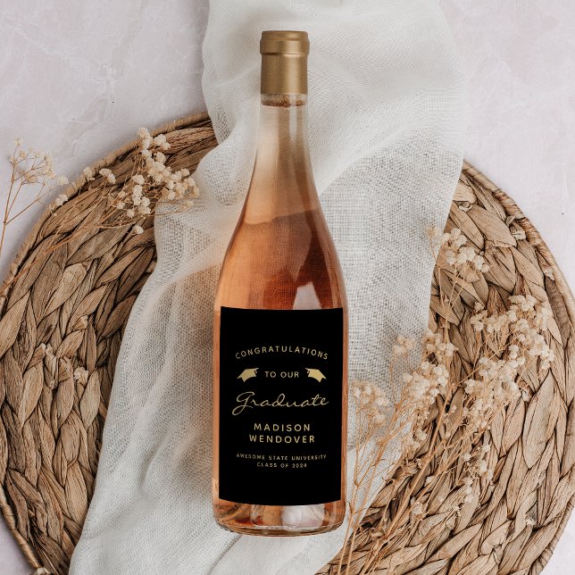 2026 Black Gold Script Cap Graduation Wine Label (Creator Uploaded)