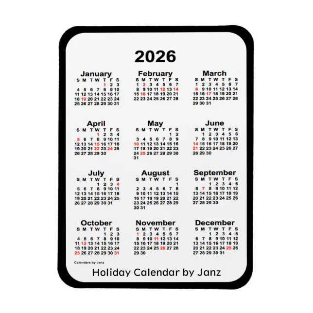 2026 Black Holiday Calendar by Janz Zazzle