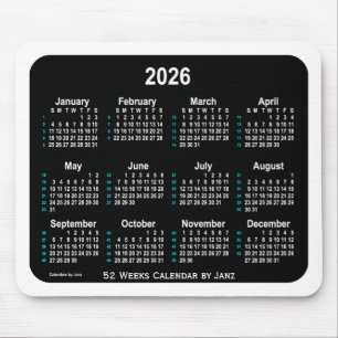 2026 Black Neon  52 Weeks Calendar by Janz Mouse Pad