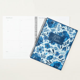 2026 Blue Floral Planner Elegant Botanical