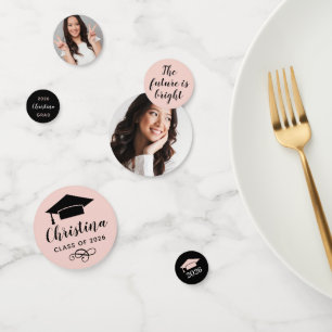 2026 Blush Pink Custom Photo Graduation Party Confetti
