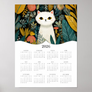 2026 Boho Cat Art Full Year Calendar Poster