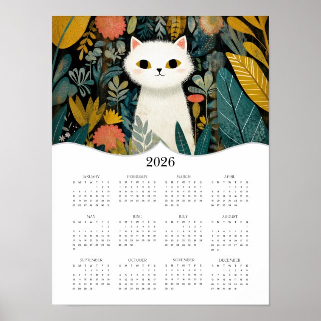 2026 Boho Cat Art Full Year Calendar Poster (Front)