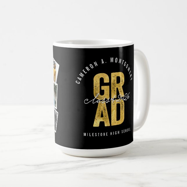 2026 Bold GRAD 8 Photo Collage Modern Graduation Coffee Mug (Front Right)