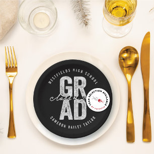 2026 Bold GRAD Silver Foil Chic Graduation Party Paper Plate