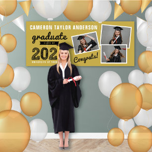 2026 Bold Sketch 3 Photo Collage Graduation Party Banner