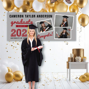 2026 Bold Sketch 3 Photo Collage Graduation Party Banner