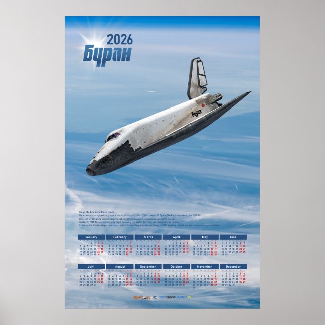 2026 Buran Soviet Shuttle Poster Calendar (Front)