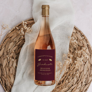 2026 Burgundy Gold Script Cap Graduation Wine Label