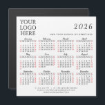 2026 Business Calendar Magnet Company Logo Simple<br><div class="desc">This simple square 2026 magnetic calendar is a template to place your logo, add company contacts, slogan or another text for your clients and colleagues. Months are in script font. Saturdays and Sundays are in red to plan and discuss the working days with ease. It's a practical gift idea for...</div>