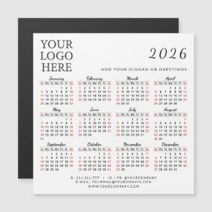 2026 Business Calendar Magnet Company Logo Simple
