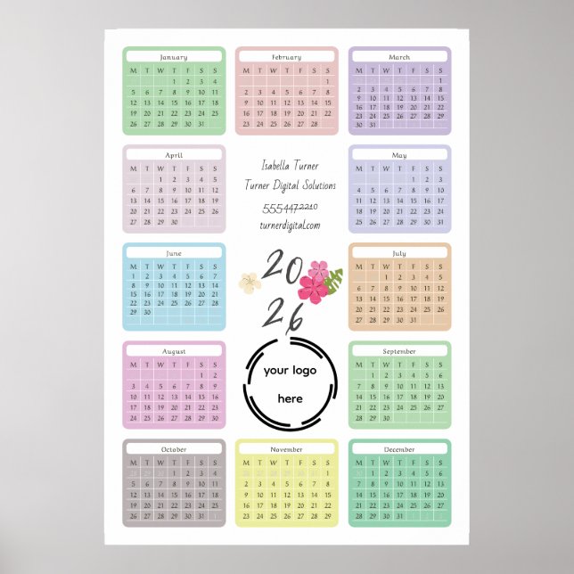 2026 Business Calendar With Your Logo , Colorful M Poster (Front)