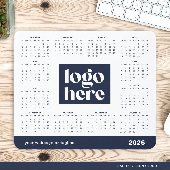 2026 Business Logo Navy Blue Full Year Calendar Mouse Pad (Creator Uploaded)