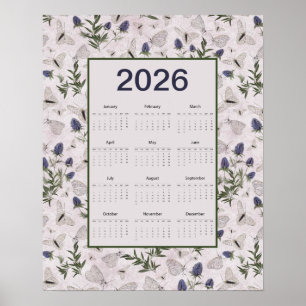 2026 Butterflies Thistle Wall Calendar Poster